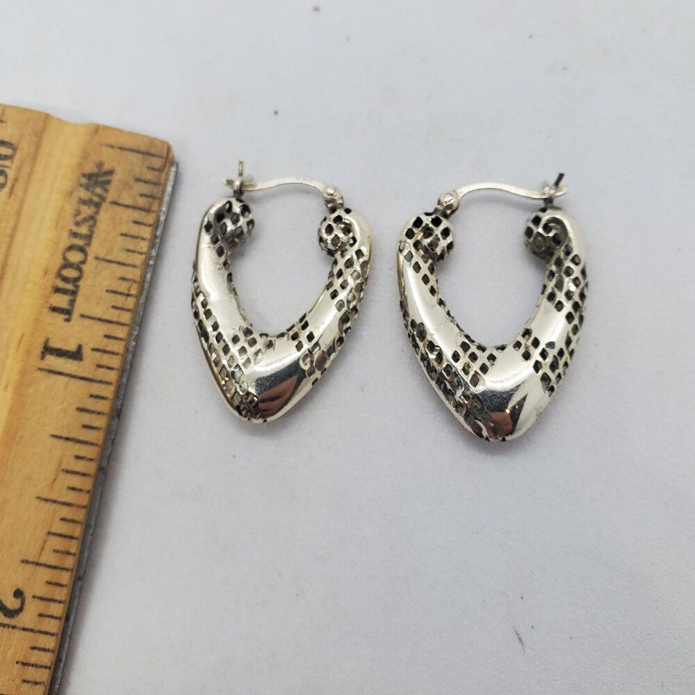 Sterling Silver Hollow Cut Out Hoop Earrings 925